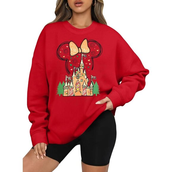 Magic Kingdom Sweatshirts for Women Castle Oversized Sweatshirt Xmas Holiday Shi